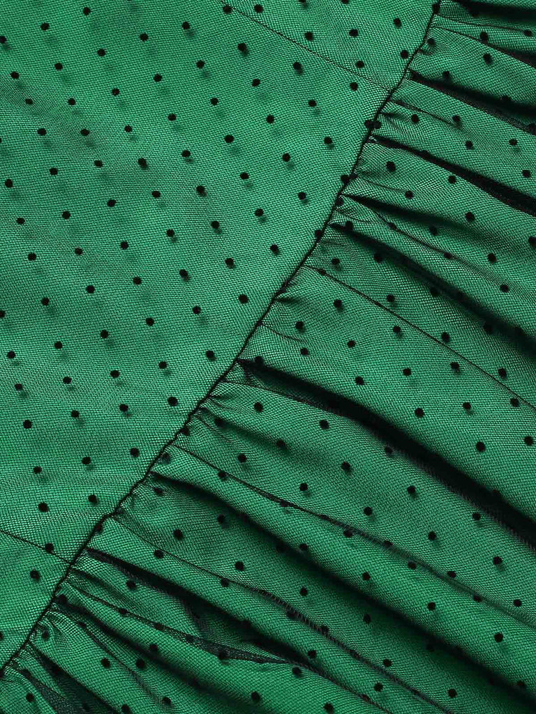 Green 1950s Polka Dot Mesh Patchwork Dress