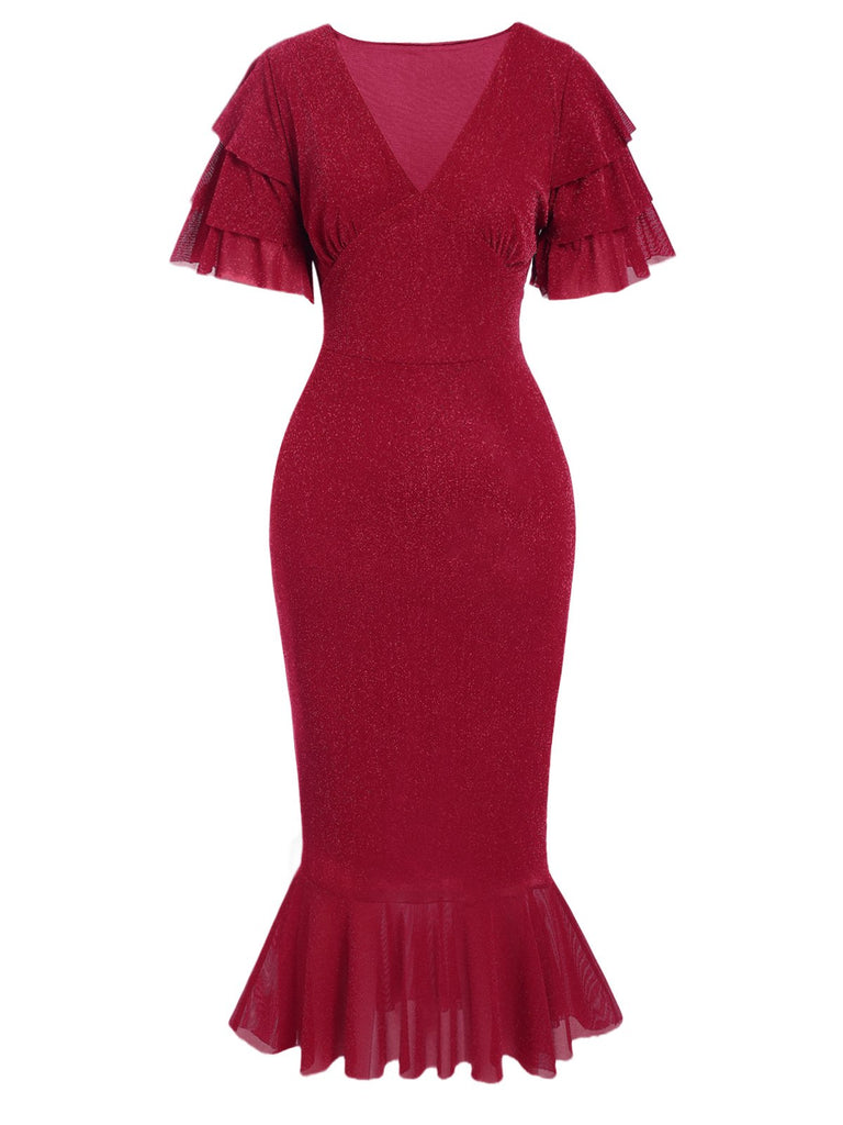 [Pre-Sale] Red 1930s Layered Ruffle Fishtail Dress