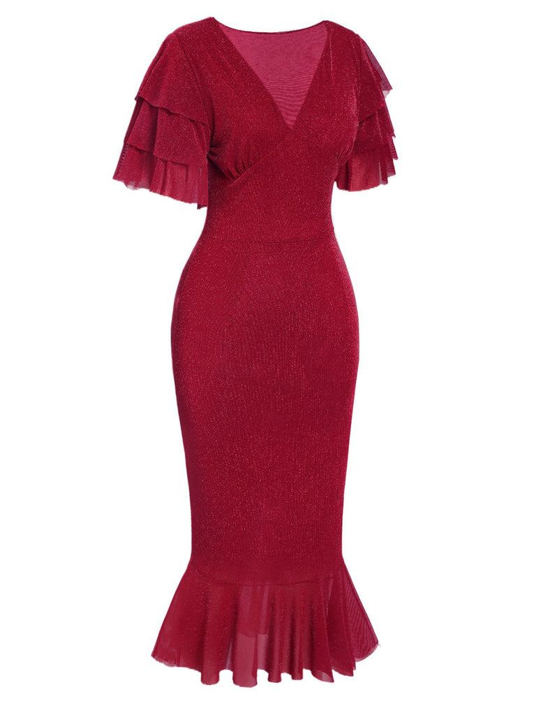 [Pre-Sale] Red 1930s Layered Ruffle Fishtail Dress