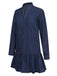 Dark Blue 1940s Stand Collar Ruffle Hem Denim Dress