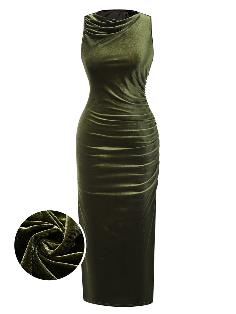 Green 1930s Velvet Pleated Bodycon Dress