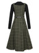 2PCS 1950s Solid Top & Plaids Belted Pinafore Dress