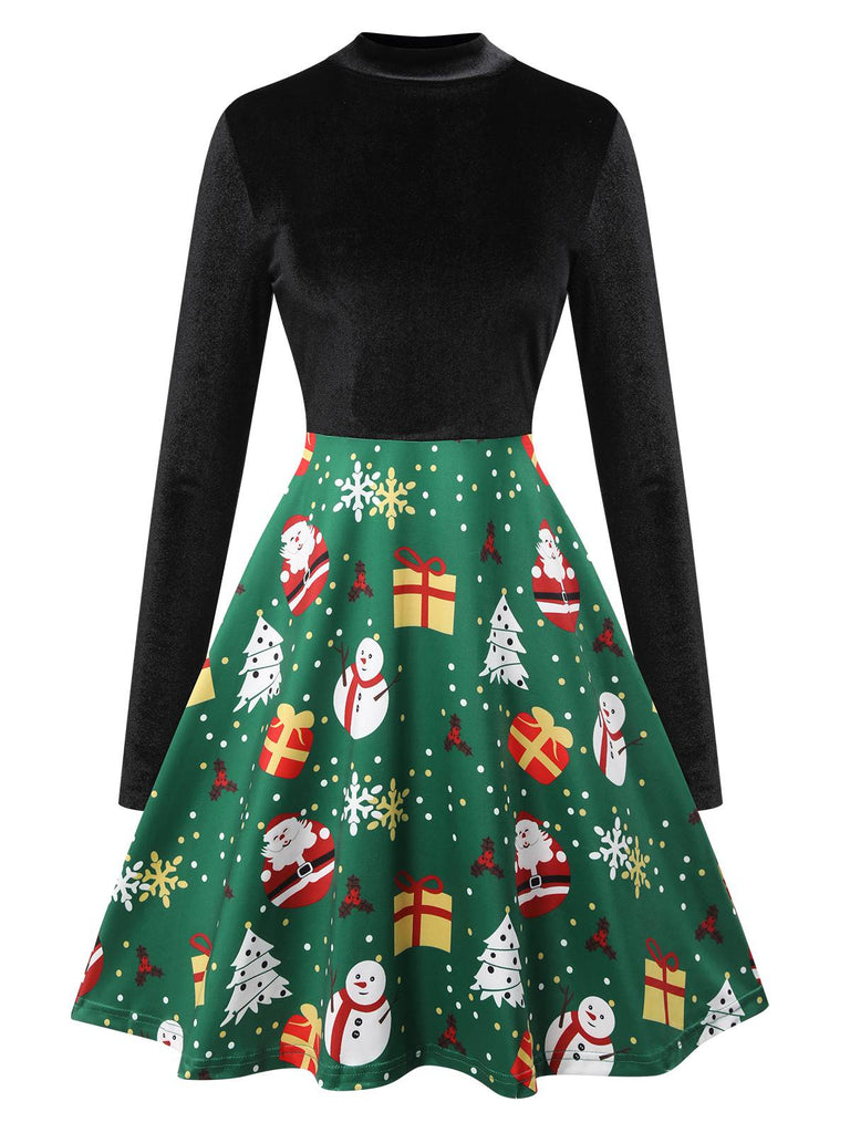 Black 1950s Christmas Stand Collar Velvet Dress