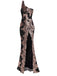 1930s One Shoulder Sequined Floral Slit Dress