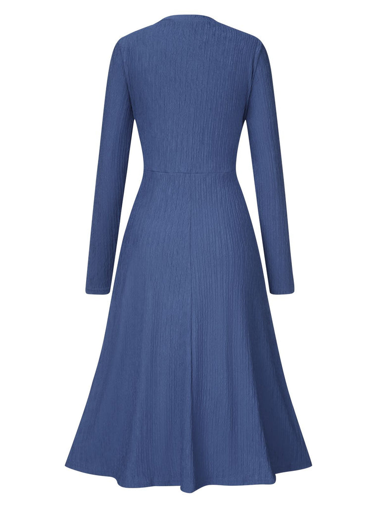 1940s V-Neck Wrap Waist A-Line Midi Dress