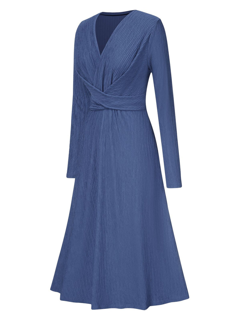 1940s V-Neck Wrap Waist A-Line Midi Dress