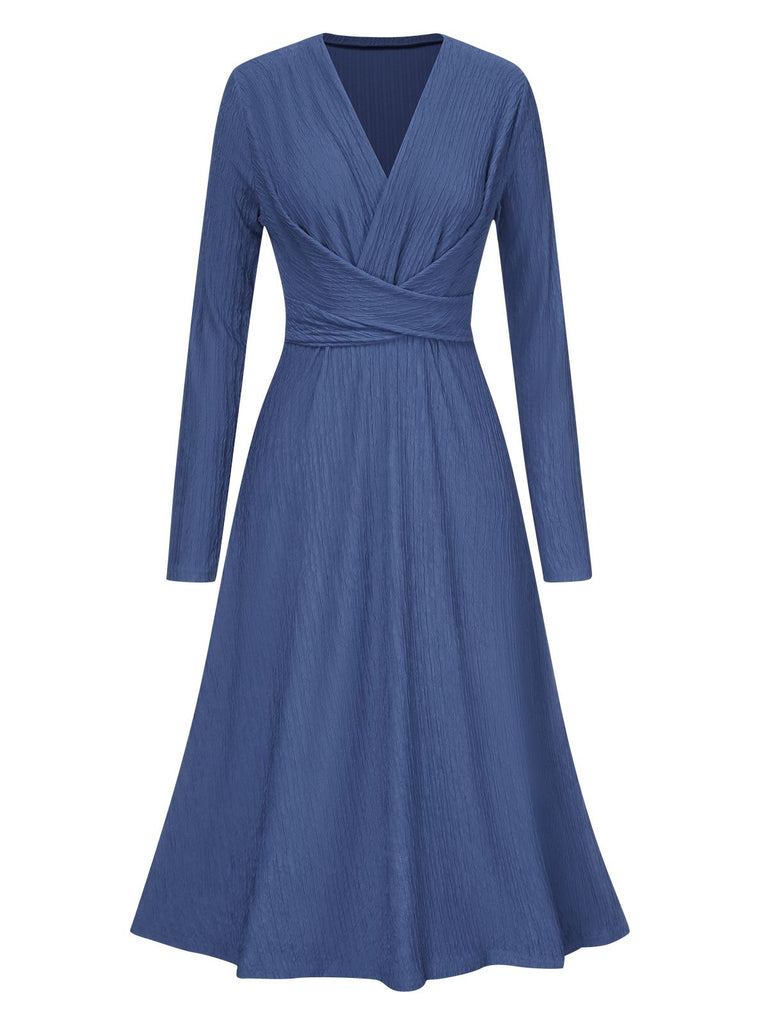 1940s V-Neck Wrap Waist A-Line Midi Dress