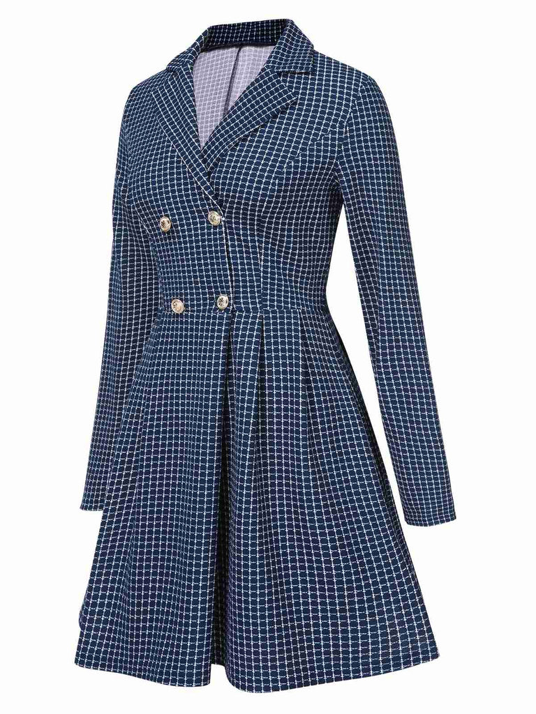 1950s Plaid Notch Lapel Double Breasted Coat