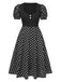 Black 1940s Polka Dot Scoop Neck Patchwork Dress