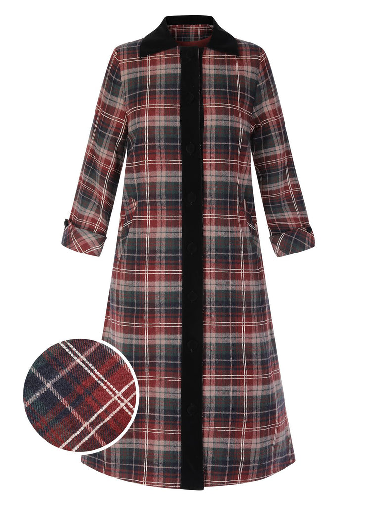 [Pre-Sale] Red 1950s Check Lapel Patchwork Coat