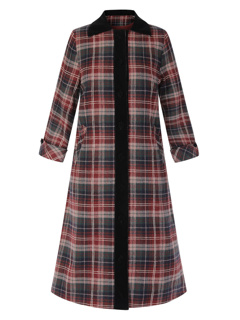 [Pre-Sale] Red 1950s Check Lapel Patchwork Coat