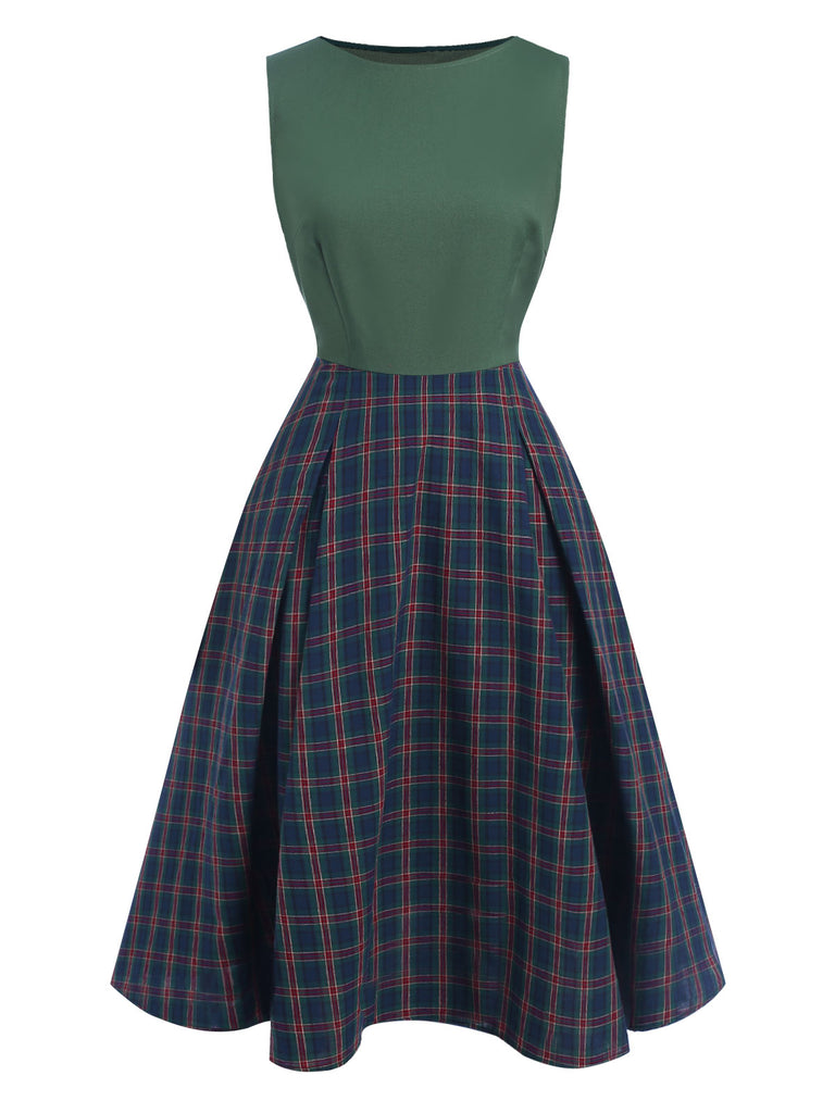 [Pre-Sale] Green 1940s Plaids Patchwork Sleeveless Dress