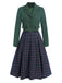 [Pre-Sale] 2PCS Green 1940s Lapel Button Blazer & Plaids Dress