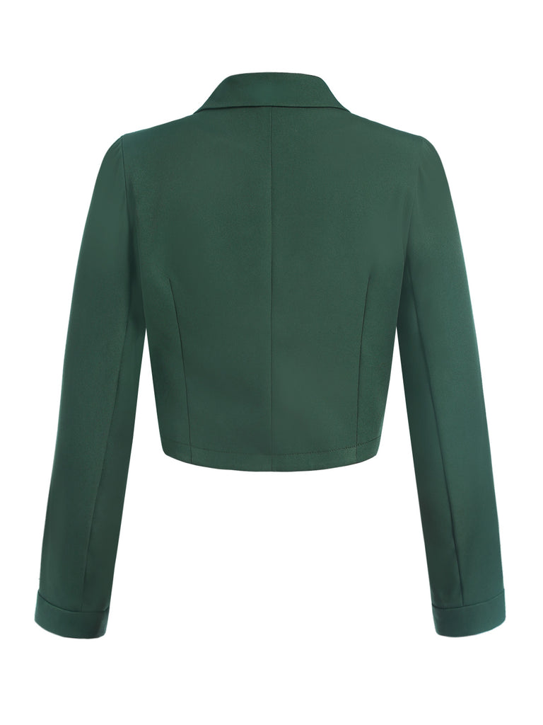 [Pre-Sale] Dark Green 1940s Lapel Button Cropped Blazer