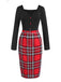 [Pre-Sale] 1960s Heart Neck Button Tartan Plaid Pencil Dress