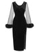 [Pre-Sale] Black 1960s Feather Cuffs Side Slit Velvet Dress