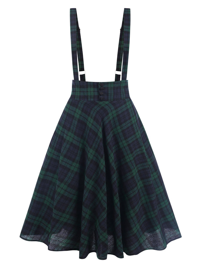 [Pre-Sale] Green 1950s Plaids Suspender Skirt