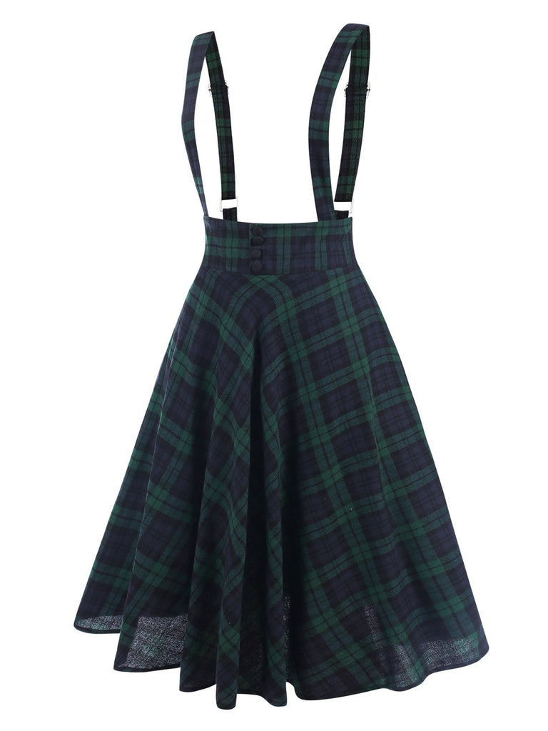 [Pre-Sale] Green 1950s Plaids Suspender Skirt