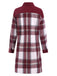 Wine Red 1950s Shirt Collar Tartan Plaid Coat