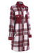 Wine Red 1950s Shirt Collar Tartan Plaid Coat