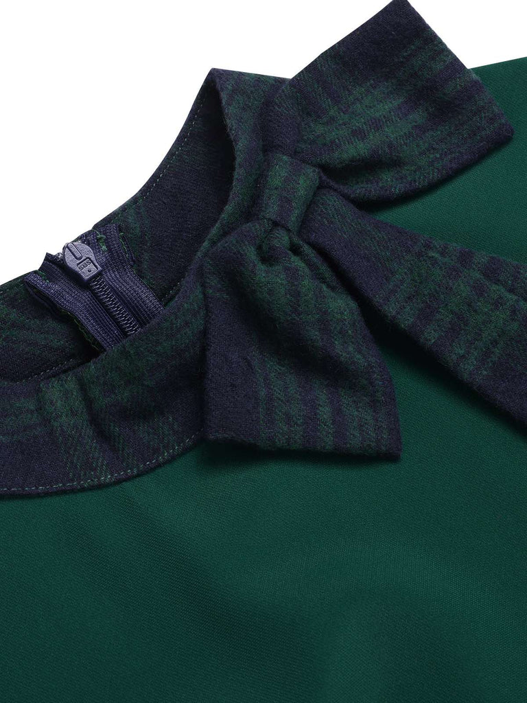 [Pre-Sale] Green 1950s Tie Neck Plaids Patchwork Dress