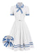 [Pre-Sale] White 1940s Striped Bow Lapel Dress