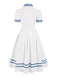 [Pre-Sale] White 1940s Striped Bow Lapel Dress