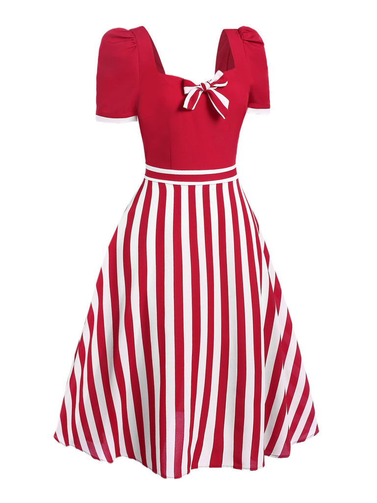 [Pre-Sale] Red 1950s Striped Bow Dress