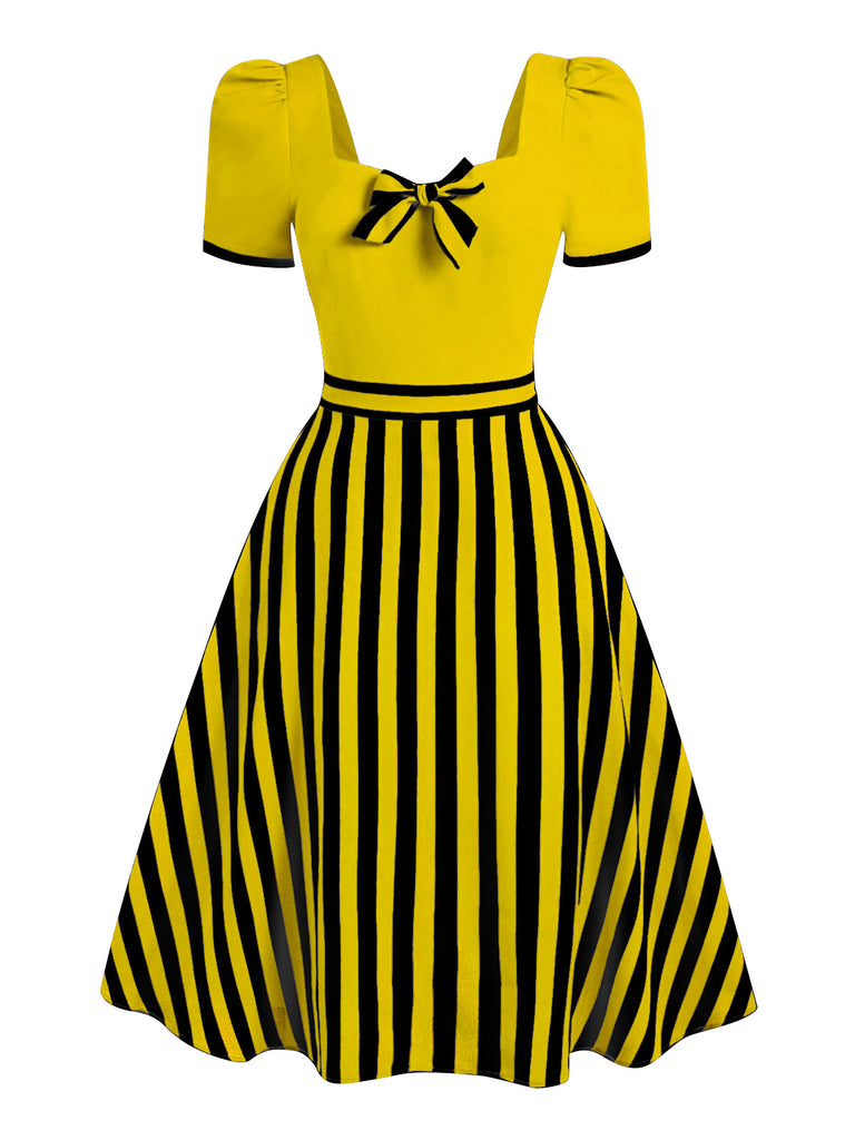 [Pre-Sale] Yellow 1950s Striped Bow Dress