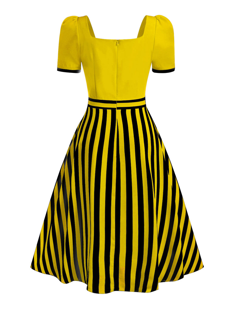 [Pre-Sale] Yellow 1950s Striped Bow Dress