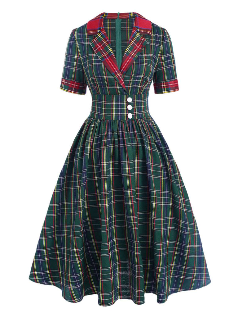 [Pre-Sale] Green 1950s Notched Scottish Plaid Dress