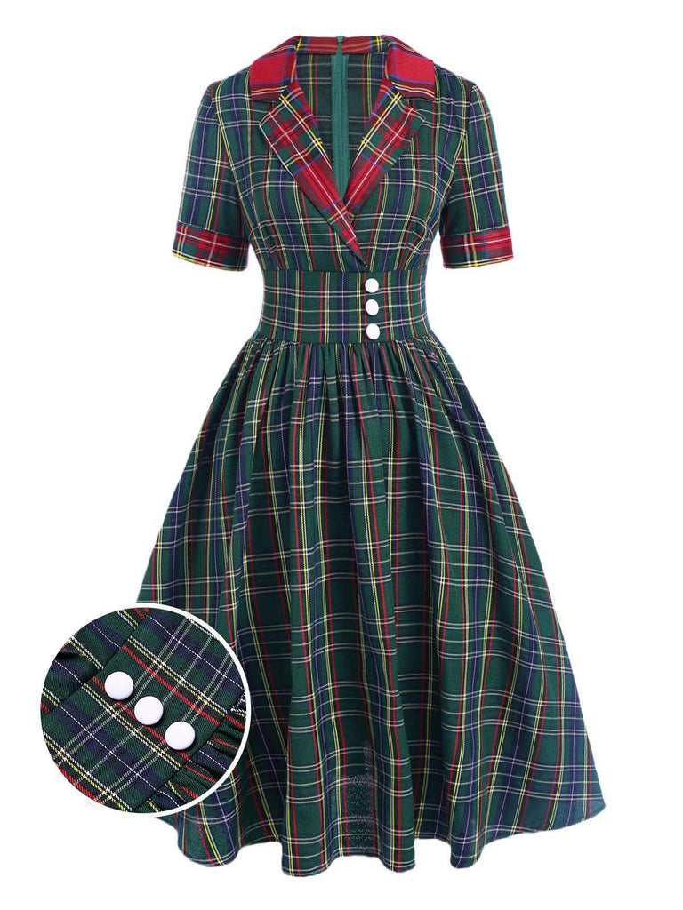 [Pre-Sale] Green 1950s Notched Scottish Plaid Dress