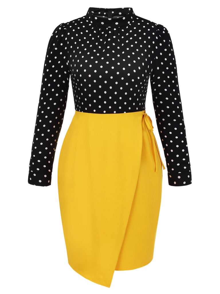 [Pre-Sale] [Plus Size] Black & Yellow 1960s Polka Dot Pencil Dress