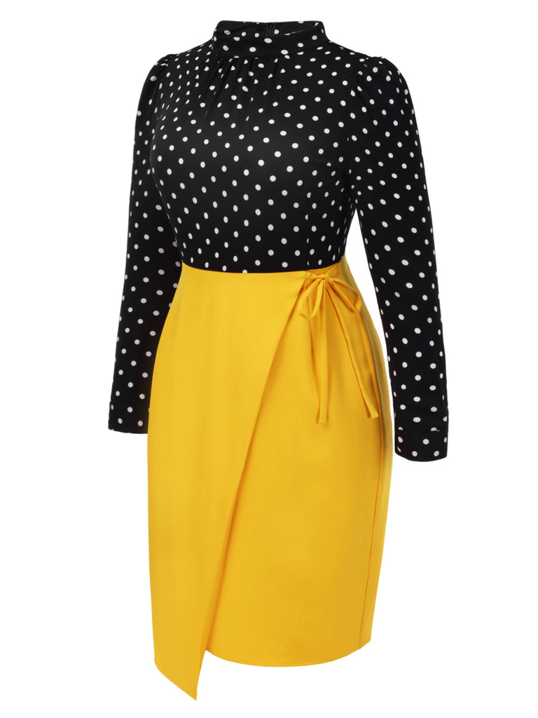 [Pre-Sale] [Plus Size] Black & Yellow 1960s Polka Dot Pencil Dress