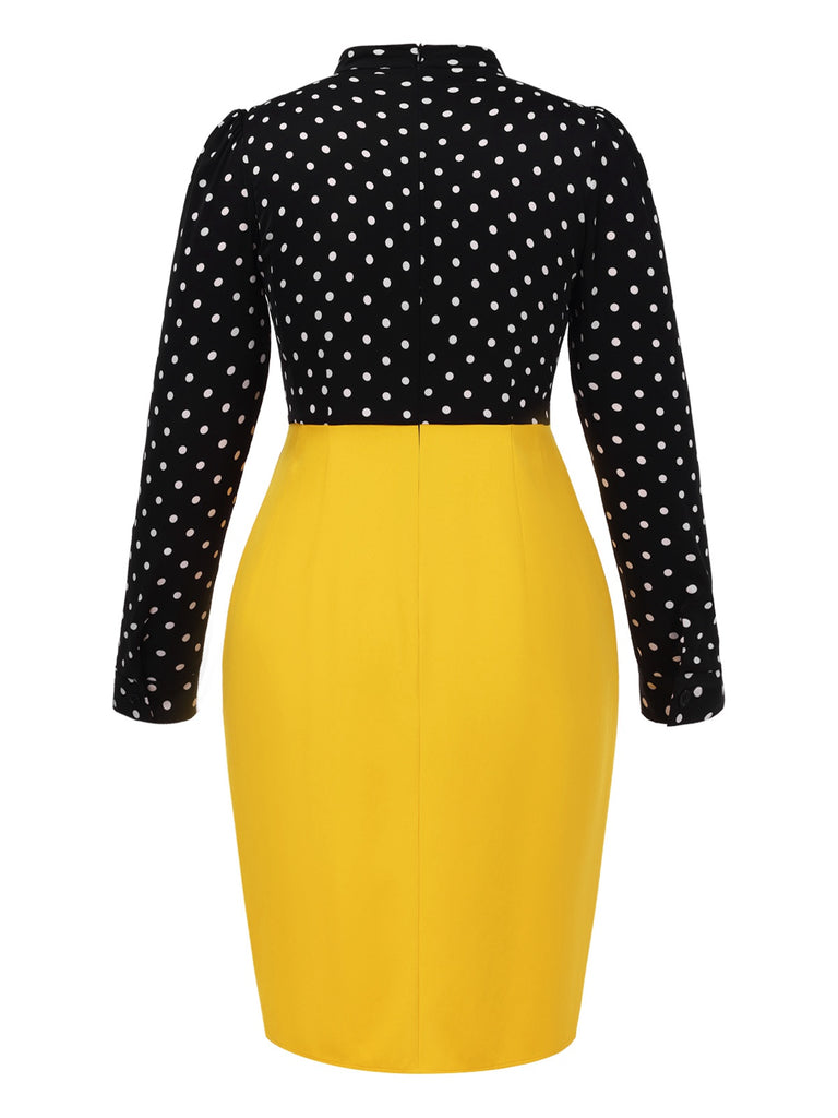 [Pre-Sale] [Plus Size] Black & Yellow 1960s Polka Dot Pencil Dress