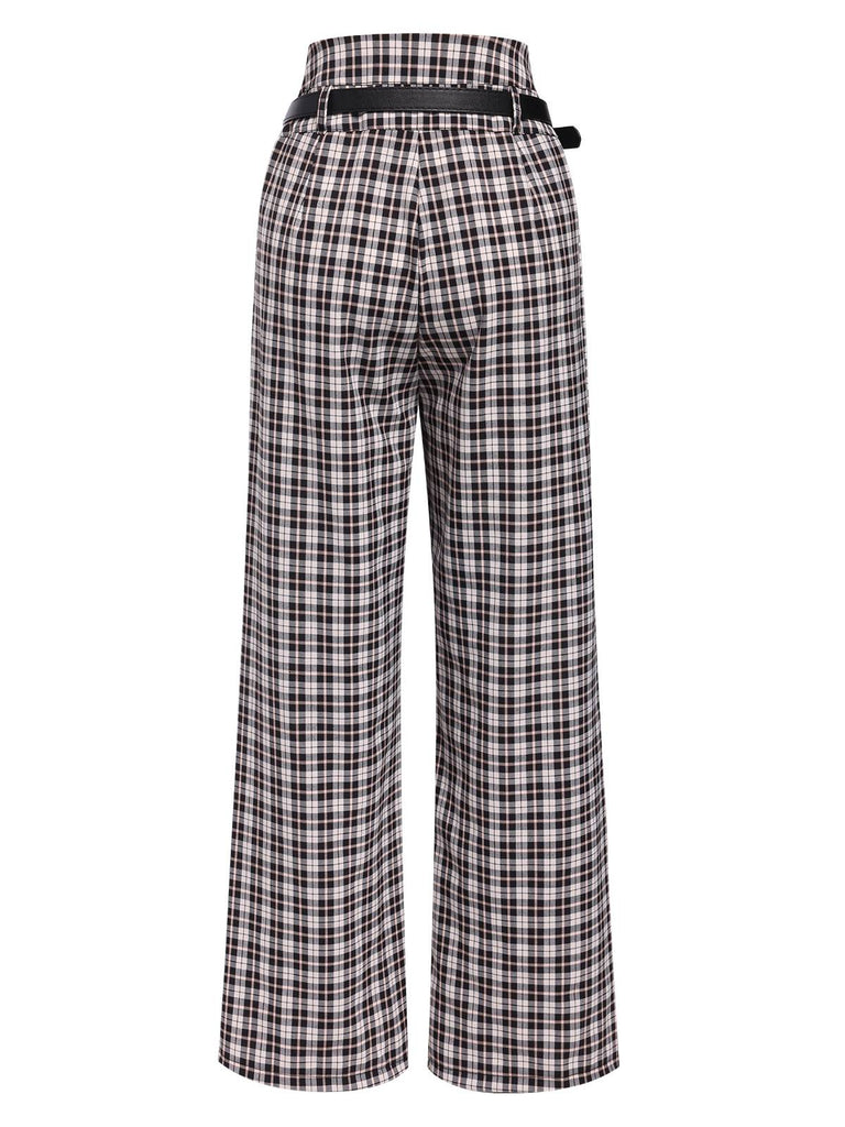 [Pre-Sale] Black 1930s Double Waistband Belted Plaid Pants