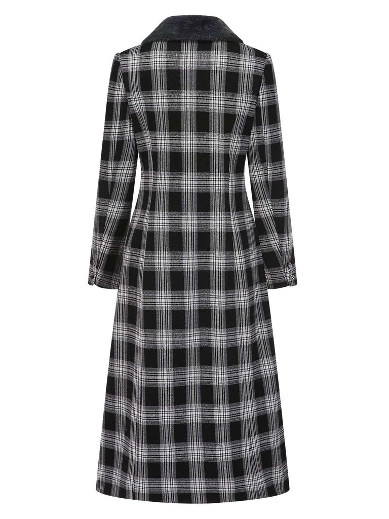 [Pre-Sale] Black 1950s Faux Fur Collar Plaid Coat