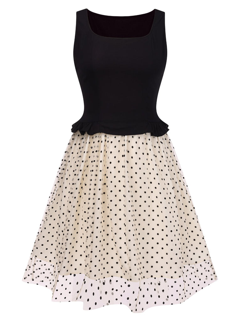 [Pre-Sale] [Plus Size] Black 1950s Mesh Polka Dot Ruffle Dress