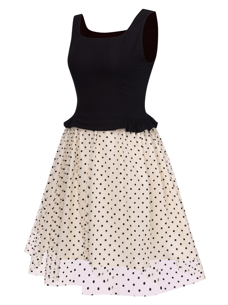 [Pre-Sale] [Plus Size] Black 1950s Mesh Polka Dot Ruffle Dress