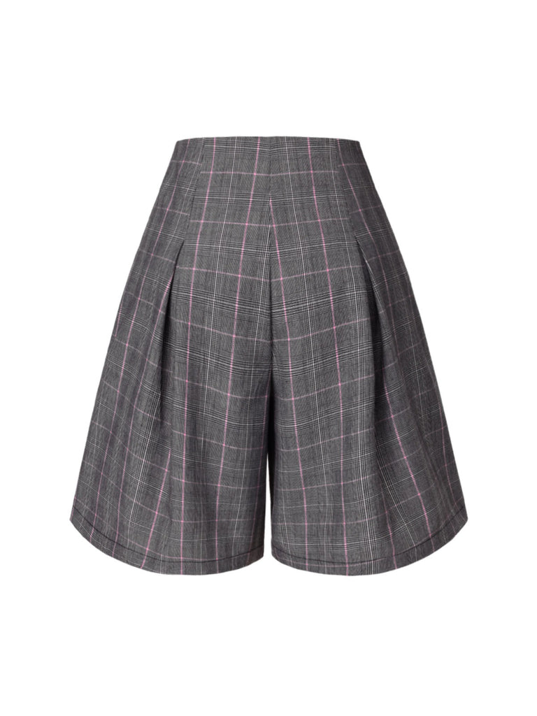 [Pre-Sale] Gray 1950s Flap Pockets Glen Plaid Shorts