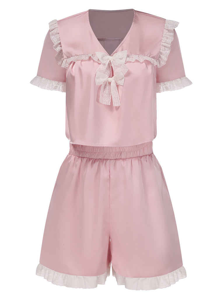 [Pre-Sale] Pink 1950s Doll Collar Lace Bow Pajamas