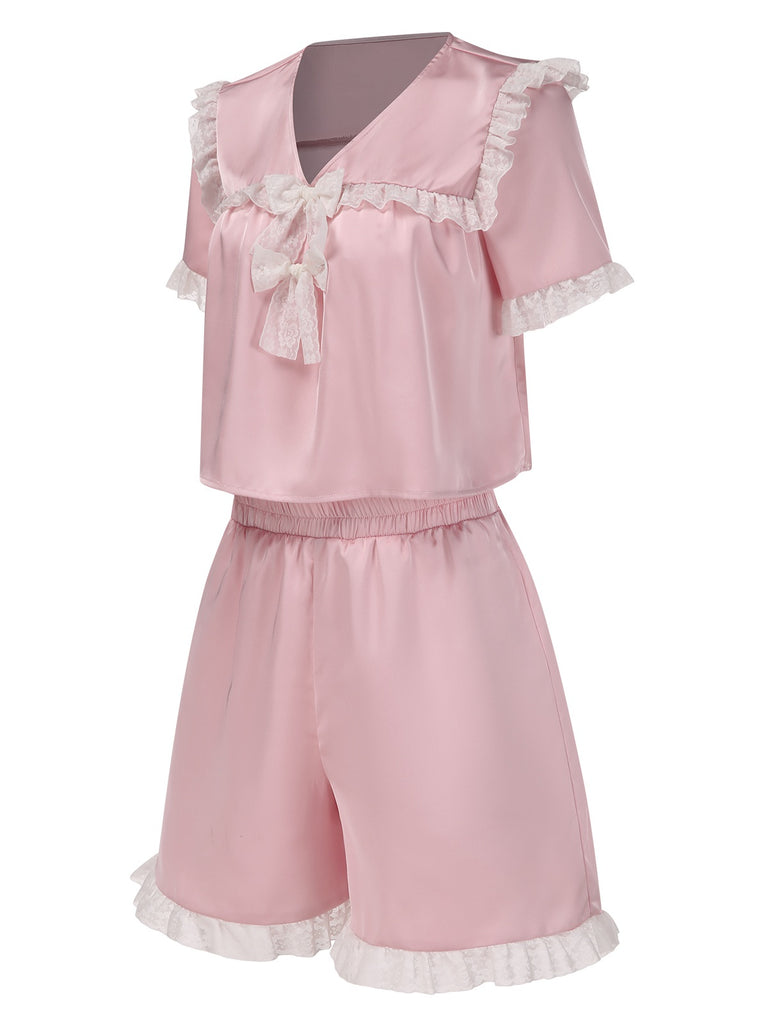 [Pre-Sale] Pink 1950s Doll Collar Lace Bow Pajamas