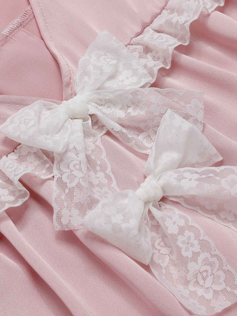 [Pre-Sale] Pink 1950s Doll Collar Lace Bow Pajamas