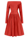 [Pre-Sale] Red 1930s Solid Slim Sleeves Off-Shoulder Dress