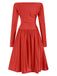 [Pre-Sale] Red 1930s Solid Slim Sleeves Off-Shoulder Dress