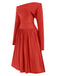 [Pre-Sale] Red 1930s Solid Slim Sleeves Off-Shoulder Dress