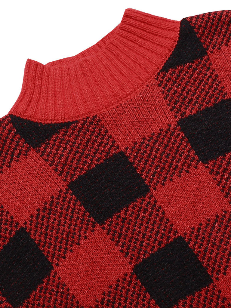 1950s Gingham Plaid Christmas Sweater