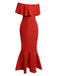 Red 1930s Off-Shoulder Ruffles Mermaid Dress