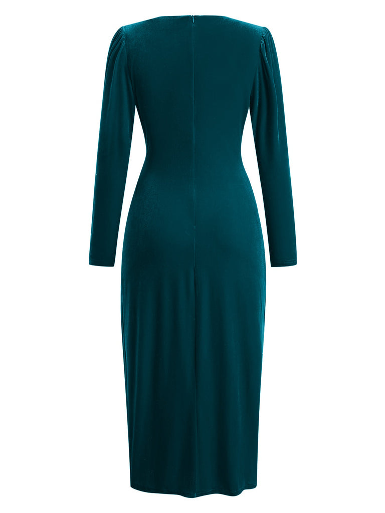 1960s Solid Twist V-Neck Velvet Dress