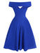 Blue 1950s Solid Off-Shoulder Dress